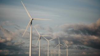 Row of wind turbines.